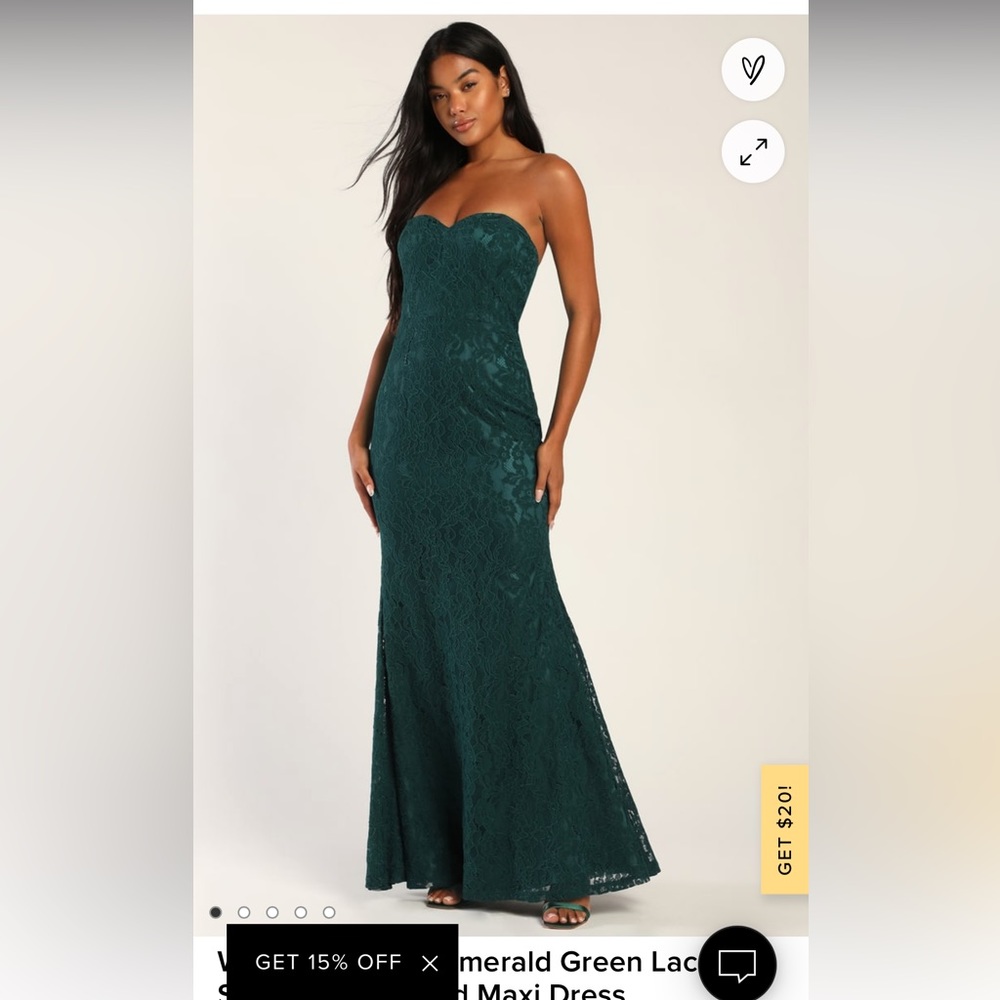 Wow the Crowd Emerald Green Lace Strapless Mermaid Maxi Lulus’s size M